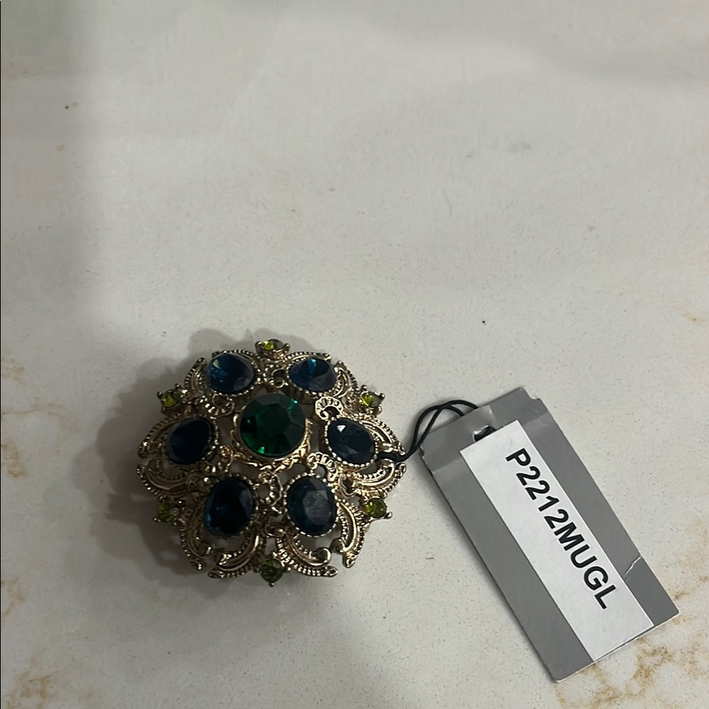 Vintage Style Brooch with Blue and Green Stones